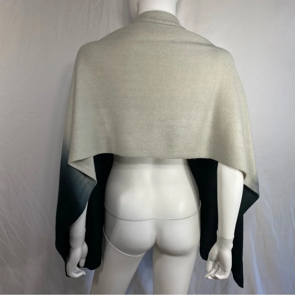 Navy Blue to Light Gray Ombre Versatile Scarf & Button Wrap
